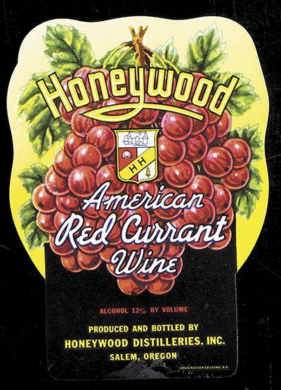 Vintage labels show Honeywood’s business model of selling fruit wines like American red currant. Labeling laws prohibiting the use of French appellations on American wines were not created yet. ##Image provided