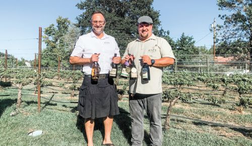 Awen Winecraft owners Sean Hopkins (left) and Tom Homewood at home in the Rogue Valley. ##Photo provided