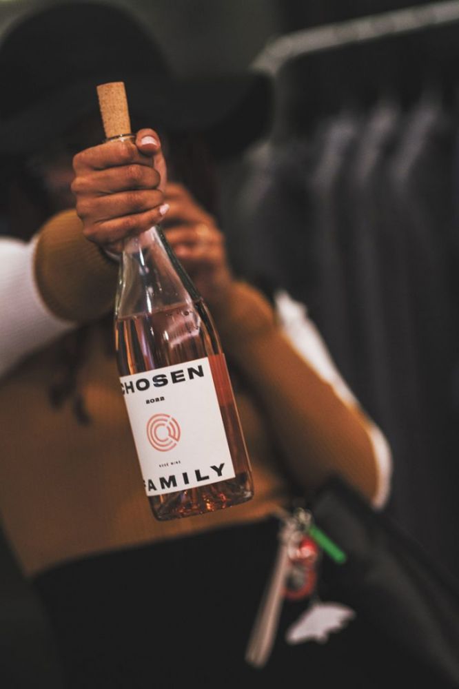 A bottle of Chosen Family rosé wine. ##Photo by Josh Chang