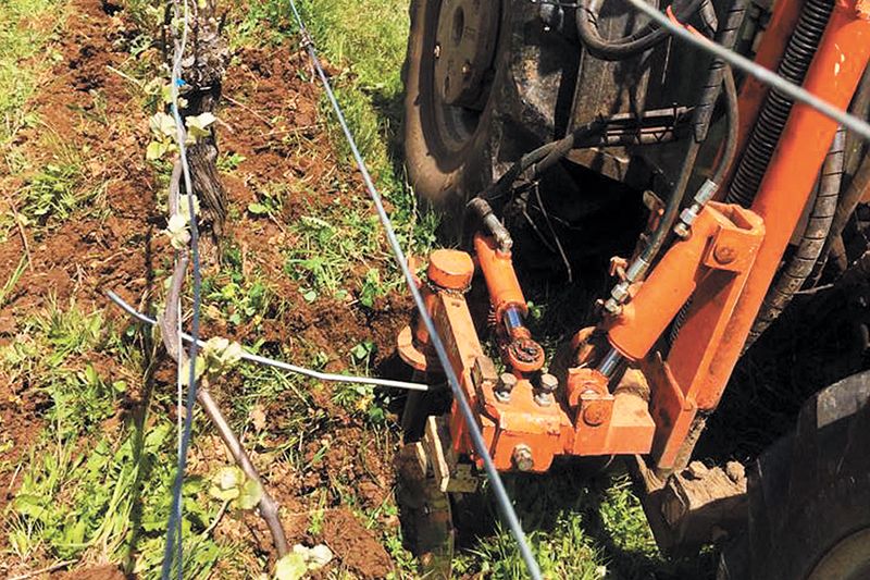 Winegrower Dai Crisp uses a German-made Braun in-row cultivator for weed management under the vines, eliminating the need for herbicides in his 120 acres of winegrapes. ##Photo Courtesy of Dai Crisp