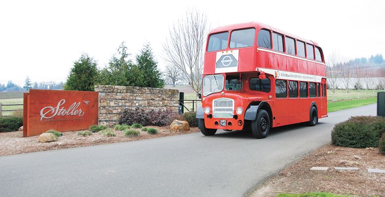 Double Decker PDX cruises in the Willamette Valley, including Stoller Family Estate near Dayton. ##Photo courtesy of Double Decker PDX