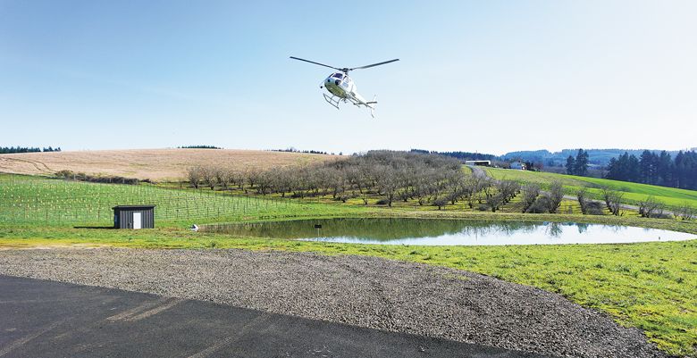 Tour DeVine by Heli lands at Soléna Estate outside Yamhill. ##Photo courtesy of Precision Helicopters