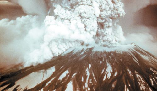 Mount St. Helens erupts in 1980.