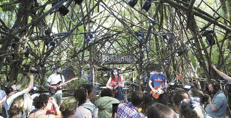 Lucy Dacus plays in the woods at Pendarvis Farm during Pickathon 2017. ##Photo Provided