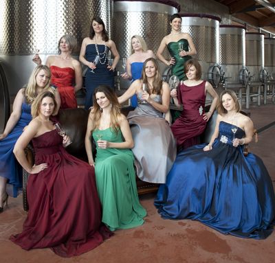 Sommeliers (from left)  Savanna Ray, Gaironn Poole, Tia Hubbard, Jennifer Cossey, Carrie Stigge, Gretchen Allen-Wilcox, Erica Landon, Dana Frank, Caryn Benke and Toni Ketrenos toast their profession at Soléna and Grand Cru Estates.  Photo by Andrea Johnson.