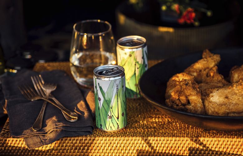 Roots Wine Company’s canned Sauvignon Blanc served with Bellhop’s Southern Fried Chicken. ##Photo by Kathryn Elsesser