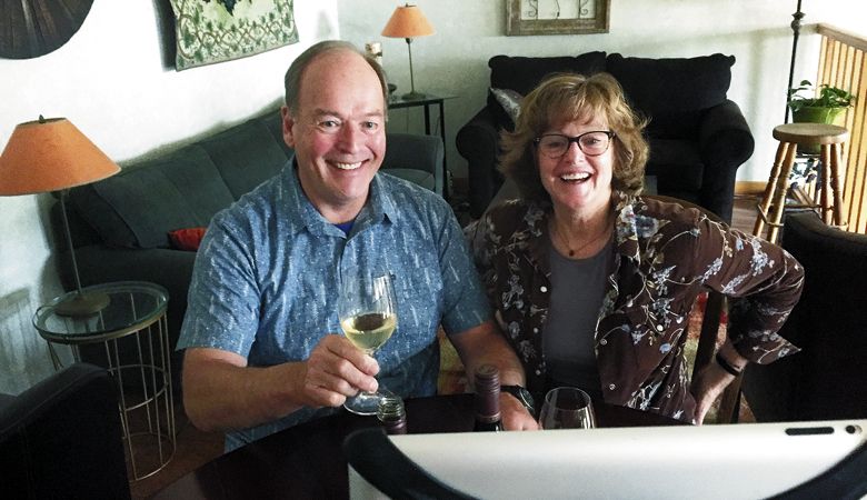 Terry and Sue Brandborg raise a toast to their online audience. ##Photo provided