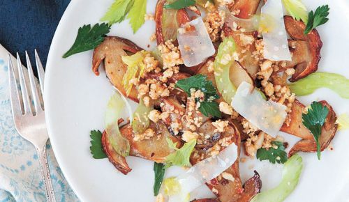 Porcini Salad with Pine Nuts and Lemon Salt ##Photo courtesy of Andrews McMeel Publishing