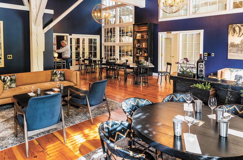 Enjoy a flight in Seven Hill’s newly redecorated space, tidy and tailored in blue and white, overlooking the winemaking floor.##Photo by Richard Duval Enjoy a flight in Seven Hill’s newly redecorated space, tidy and tailored in blue and white, overlooking the winemaking floor.##Photo by Richard Duval