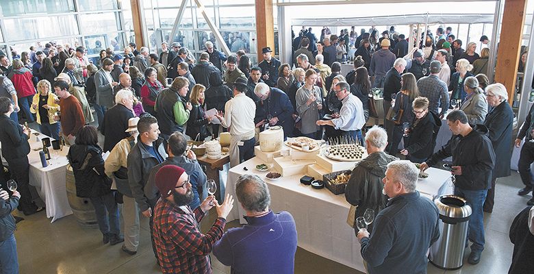 A post-seminar tasting brought winemakers and guests together for a celebration at Stoller Family Estate in Dayton. ##Photo by Andrea Johnson