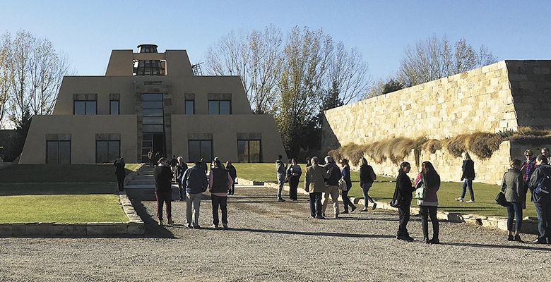 AAWE conference guests visit the Mayan-inspired Catena Zapata Winery.##Photo by Neal Hulkower