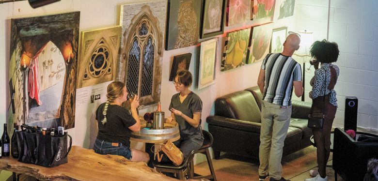 Visitors to Oregon Wine LAB are surrounded by art as they sip wine, beer and cider.