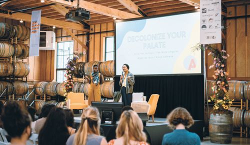 Speakers Alice Achayo (left) and Miguel De Léon presenting a session titled Decolonize Your Palate. ##Image provided