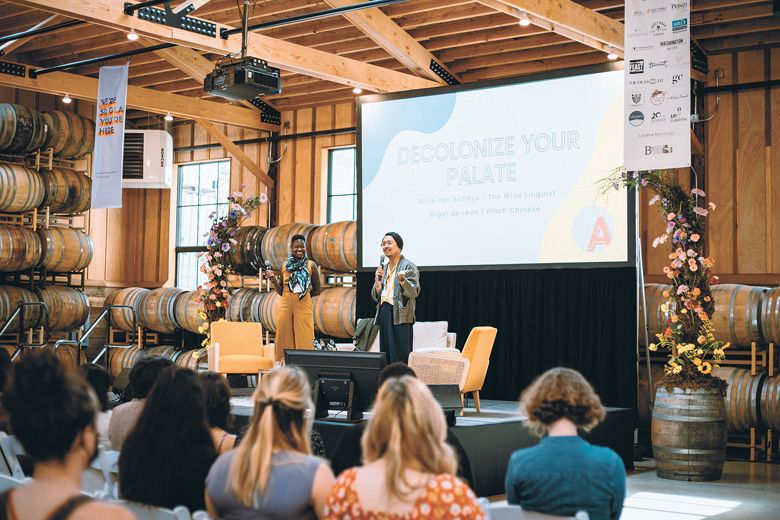 Speakers Alice Achayo (left) and Miguel De Léon presenting a session titled Decolonize Your Palate. ##Image provided