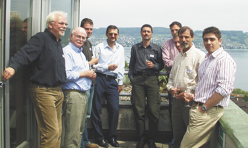 MacDonald (second from left) joins IOBC (International Organisation for Biological Control) colleagues at a meeting in Wadenswil, Switzerland, in 2004.##Photo provided