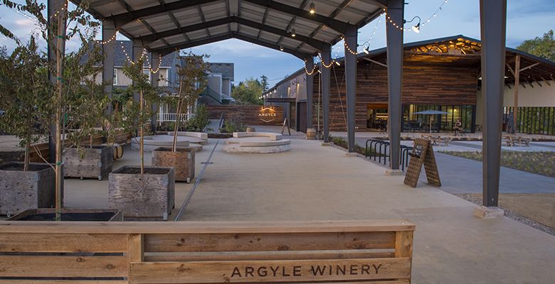 A covered patio provides seating for tasting al fresco.##Photo by Andrea Johnson