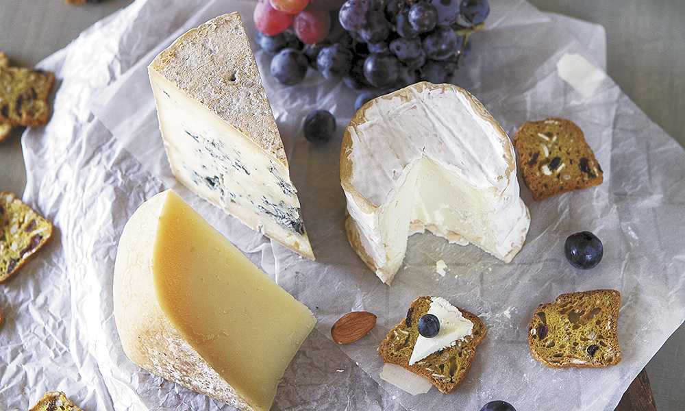 From left: Pyrenees, Good Shepherd Cheese, Owingsville, Kentucky; Bleu Sunshine, Winter Park Dairy, Winter Park, Florida; Garretts Ferry, Many Fold Farm, Palmetto, Georgia.##Photo by Christine Hyatt