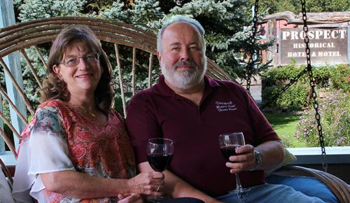 Karen and Fred Wickman on the Prospect Historic Hotel veranda##Photo provided