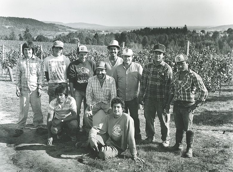 Ridgecrest Vineyard picking crew during the 1990 harvest. ## Photo provided by Ridgecrest