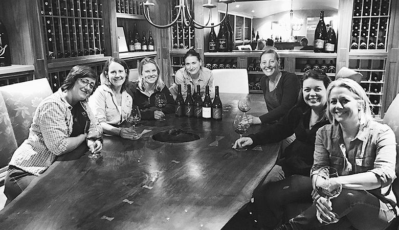 (From left) Gina Hennen of Adelsheim Vineyard, Lynn Penner-Ash of Penner-Ash Wine
Cellars, Wynne Peterson-Nedry of RR and Ridgecrest Wines, Kate Payne-Brown of Stoller Family
Estate, Anna Matzinger of Matzinger Davies Wines, Luisa Ponzi of Ponzi Vineyards and Cheryl
Francis of A to Z Wineworks gather for a Women in the Room tasting. ##Photo provided