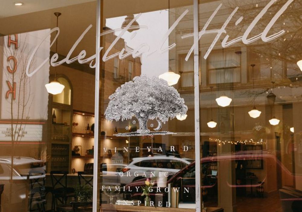 Celestial Hills Tasting Room store front on Third Street in McMinnville