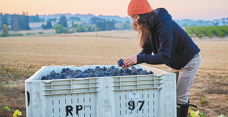 Atticus Wines  winemaker 
and owner, Ximena Orrego, 
at her Yamhill-Carlton vineyard. ## Photo by Aaron Lee, Courtesy of the Oregon Wine Board