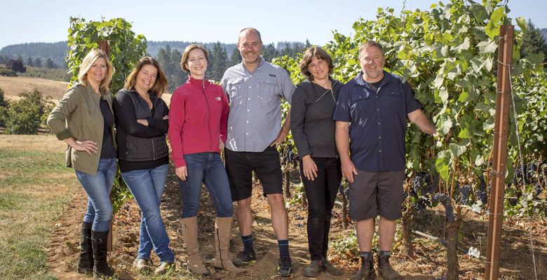 (From left) Maria Ponzi, Luisa Ponzi, Alison Sokol Blosser, Alex Sokol Blosser, Anna Campbell, Adam Campbell. ##Photo provided