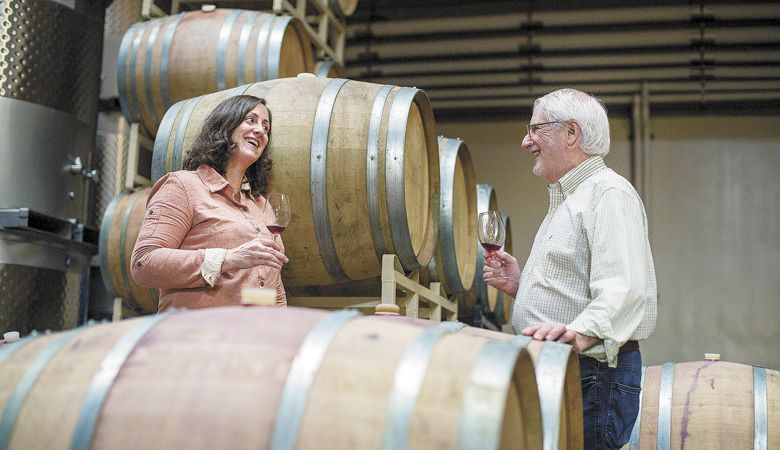 Winemaker Gina Hennen and founder David Adelsheim. ##Photo provided