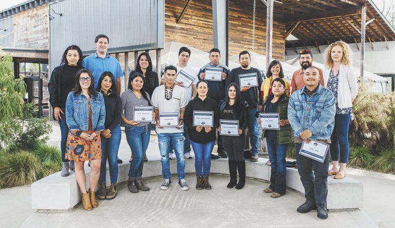 Top row (from left): Yuliana Cisneros-Guillén; Rich Schmidt; Sofía Torres McKay; Javier Castaneda (Nysa); Enrique Cervantez Diaz (Lange); Ulises Ayala (Arylin); Christina Gonzales; Miguel López; Jessica Sandrock. Bottom row: DeAnna Ornelas; Elena Rodriguez; Leydi Gonzalaz (Vitis Terra); Ivan George (Vitis Terra); Sonia Nieto Solano (Archery Summit); Cynthia Hernandez (Alumbra); Eva López (Red Dirt); Sam López (Red Dirt). Not pictured: Roman Carbajal Franco (Atlas). ##Photo by Sean Carr