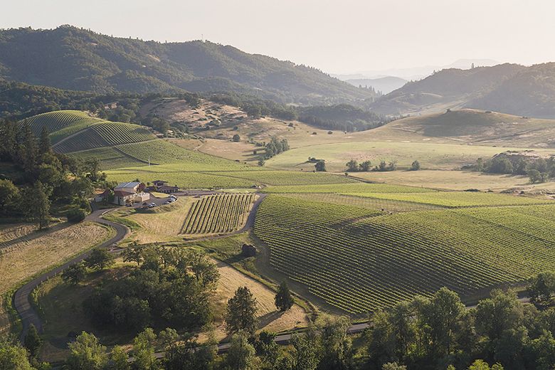 Aerial view of Abacela, located in Southern Oregon s  Umpqua Valley winegrowing region. ##  Photo by Andrea Johnson, Courtesy of Abacela
