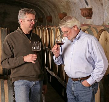 After making wine for decades, David Adelsheim (right) hired Dave Paige (left) to assume head winemaking duties in September 2001. Paige brought with him 12 years experience in working with Pinot Noir. After making wine for decades, David Adelsheim (right) hired Dave Paige (left) to assume head winemaking duties in September 2001. Paige brought with him 12 years experience in working with Pinot Noir.