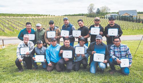 AHIVOY’s 2024 cohort graduates; back row, from left: Lorenzo Martinez, Juan Ernesto Garcia-Ramirez, Gilberto Garibaldo, Jose G. Sanchez, Juan Carlos Llamas Valtierra, Juan Gomez Palomino, Gustavo Velasquez; front row, from left: Mario G. Fandino, Jose Ramirez, Juan Antonio Garcia-Garcia, Israel Juarez Mendoza, Yordy Gonzalez, Valentin Ordonez and Claudio Abrego. ## Photo by Josh Chang/FOUNDRY 503