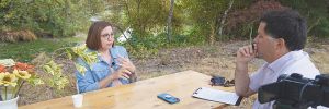 Rich Schmidt, wine historian at Linfield University&rsquo;s Oregon Wine History Archive, interviewing Angela Gargano of Fresh Take Creative. ## Photo provided by Oregon Wine History Archive, Linfield University