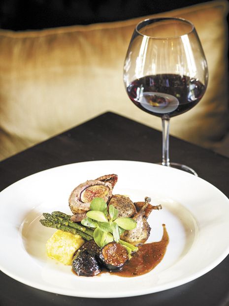 Whole Basted Quail Stuffed with Guinea Fowl Sausage and Prosciutto-Wrapped Fig Stuffing at Ashland’s Alchemy Restaurant inside The Winchester Inn. Photo by Andrea Johnson. Whole Basted Quail Stuffed with Guinea Fowl Sausage and Prosciutto-Wrapped Fig Stuffing at Ashland’s Alchemy Restaurant inside The Winchester Inn. Photo by Andrea Johnson.