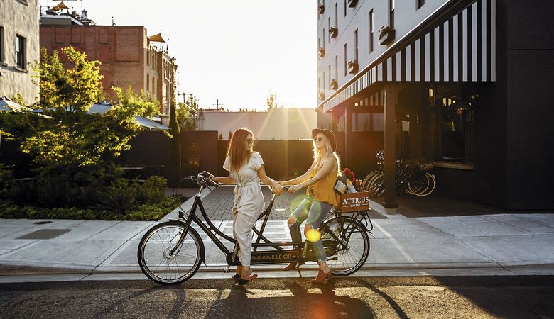 Free bicycles are available to guests at the Atticus Hotel in McMinnville. ##Photo by Sionnie LaFollette