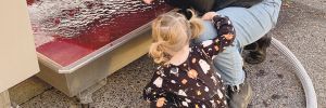 Kelsey Albro Itämeri, itä Wines’ owner and winemaker, 
sharing a harvest moment with her young daughter. ## Photo provided by itä Wines