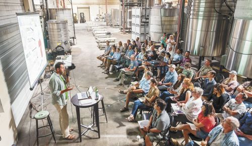 Zago leads a lecture on Biodynamic farming. ##Photo by Richard Duvall