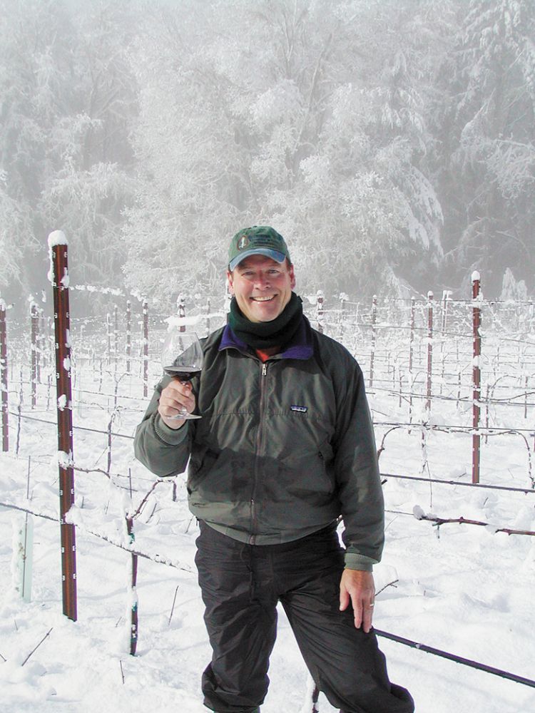 Taken in 2004, Terry Brandborg toasts to the Brandborg’s first Ferris Wheel Estate Vineyard harvest with a glass of red wine.##Photo provided by Photo provided by Brandborg Vineyards and Winery