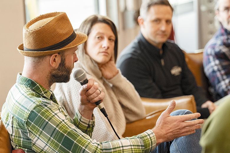 Cyler Varnum, Varnum Vintners  founder and winemaker, speaking during the Sip & Savor panel discussion. ## Photo provided by Brooks Wine