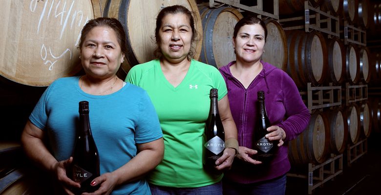 Part of the Argyle family, Carmela Reyes (from left), Martha Acevedo, and Maria de Jesus Quiroz-Guerrero call themselves “The Señoras” at the Newberg winery. ##Photo by Rockne Roll