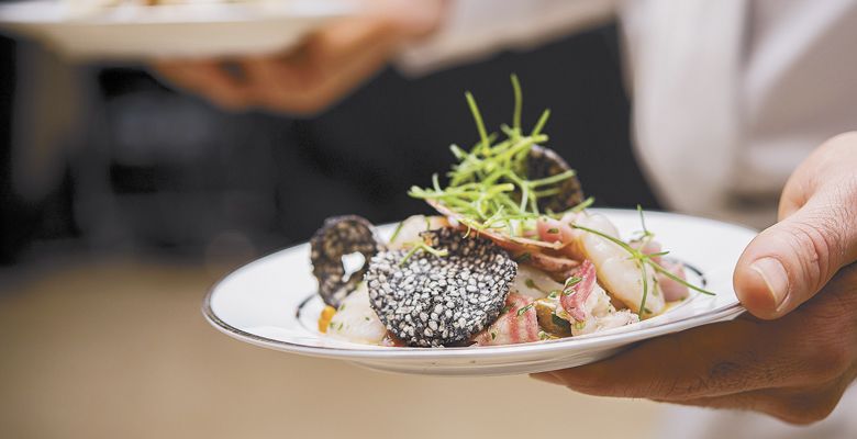 Poached seafood salad made by Hunt & Gather Catering. ##Photo by Kathryn Elsesser