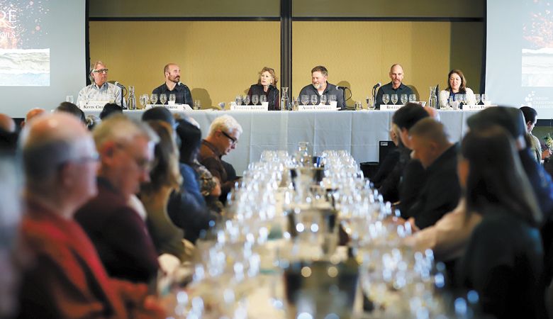 The winemakers panel at the 2020 Chardonnay Celebration (from left):
Kevin Chambers of Koosah Farm, Vince Vidrine of Irvine & Roberts, Eugenia Keegan
of Jackson Family Wines, Adam Campbell of Elk Cove, Rollin Soles of ROCO Wines
and Luisa Ponzi of Ponzi Vineyards. ##Photo provided