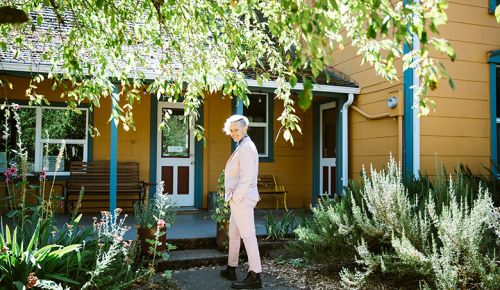 Winemaker Remy Drabkin standing on the porch of Remy Wines&rsquo; tasting room. ## Photo by Cheryl Juetten