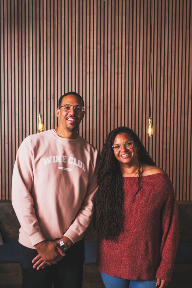Chosen Family Wines co-founder Channing Frye standing with vice president Tiquette Bramlett. ##Photo by Josh Chang
