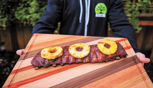 Grilled pork chops and pineapple rings go well with cider. ##Photo provided by 2 Towns Ciderhouse
