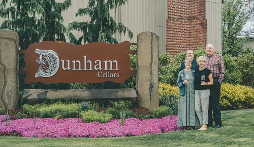 Current owners of Dunham Cellars standing outside with winery president. From left, in rear: John Blair and David Blair; in front from left: Cheryll Blair and Joanne Dunham. ## Photo provided by Dunham Cellars
