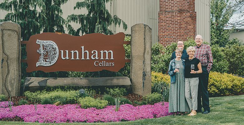 Current owners of Dunham Cellars standing outside with winery president. From left, in rear: John Blair and David Blair; in front from left: Cheryll Blair and Joanne Dunham. ## Photo provided by Dunham Cellars