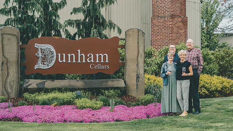 Current owners of Dunham Cellars standing outside with winery president. From left, in rear: John Blair and David Blair; in front from left: Cheryll Blair and Joanne Dunham. ## Photo provided by Dunham Cellars Current owners of Dunham Cellars standing outside with winery president. From left, in rear: John Blair and David Blair; in front from left: Cheryll Blair and Joanne Dunham. ## Photo provided by Dunham Cellars