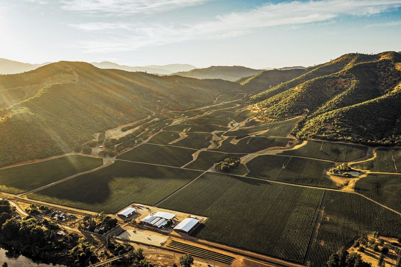 Aerial view of Del Rio Vineyard Estate, looking northwest.##Photo provided