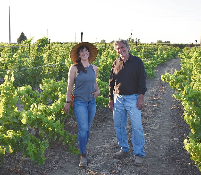 Delmas’ winemaker and co-owner Brooke Delmas Robertson with father Steve Robertson in their Milton-Freewater vineyard named for Stuart John Robertson. ## Photo provided by Delmas Delmas’ winemaker and co-owner Brooke Delmas Robertson with father Steve Robertson in their Milton-Freewater vineyard named for Stuart John Robertson. ## Photo provided by Delmas
